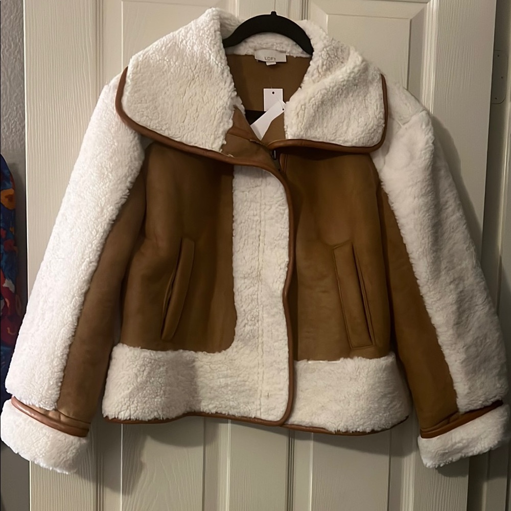 NWT LOFT Faux Suede Sherpa Aviator Jacket